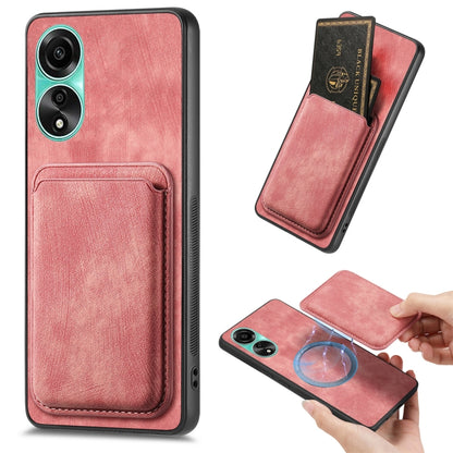 For OPPO A78 4G Retro Leather Card Bag Magnetic Phone Case(Pink) by buy2fix