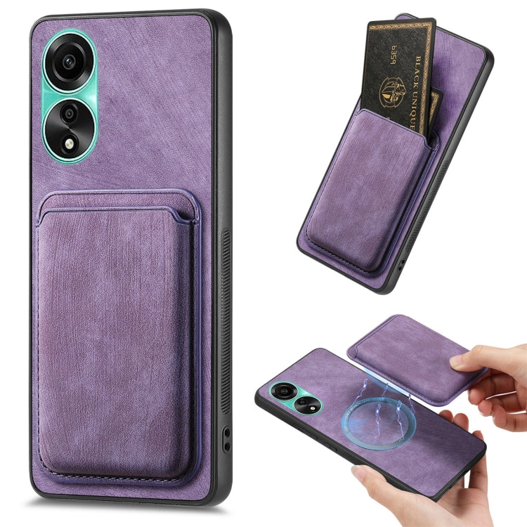 For OPPO A78 4G Retro Leather Card Bag Magnetic Phone Case(Purple) by buy2fix