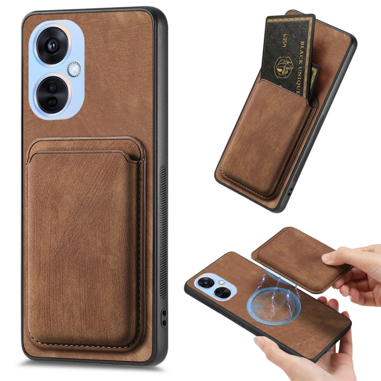 For OPPO K11X 5G Retro Leather Card Bag Magnetic Phone Case(Brown) by buy2fix