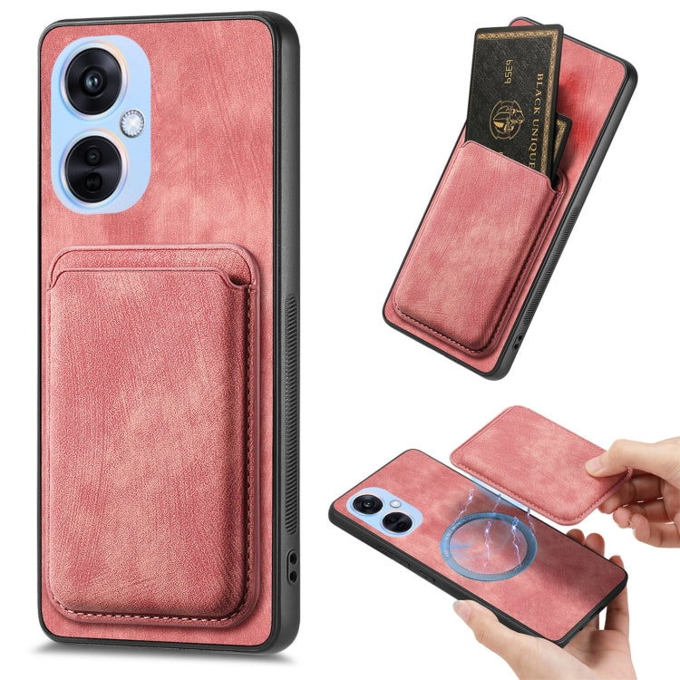 For OPPO K11X 5G Retro Leather Card Bag Magnetic Phone Case(Pink) by buy2fix