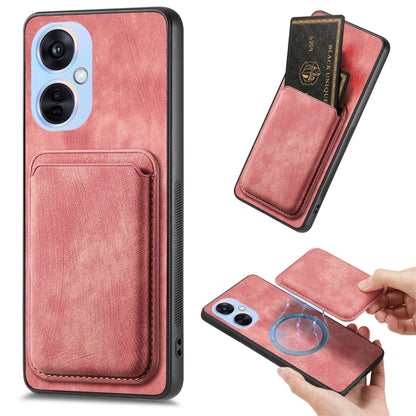 For OPPO K11X 5G Retro Leather Card Bag Magnetic Phone Case(Pink) by buy2fix