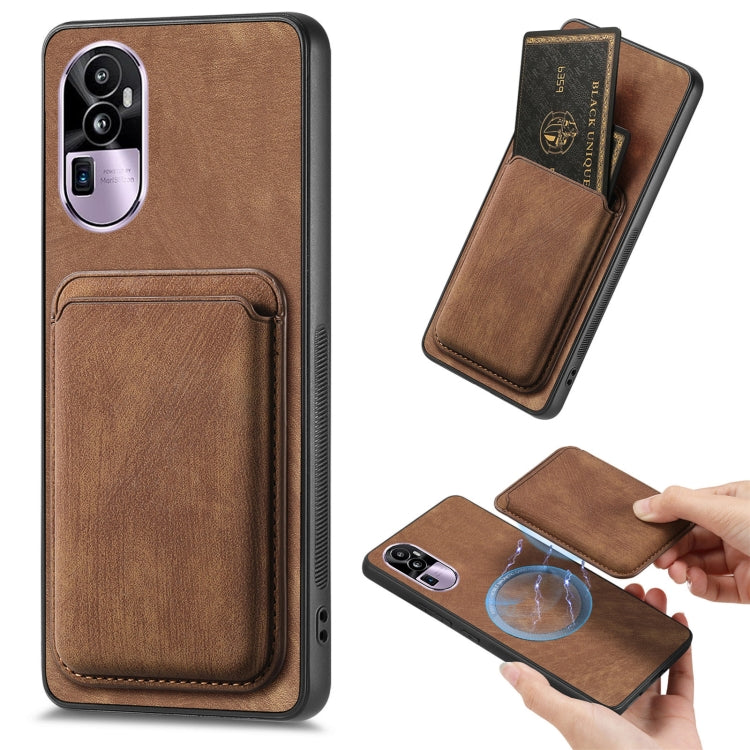 For OPPO Reno10 Pro+ Retro Leather Card Bag Magnetic Phone Case(Brown) by buy2fix
