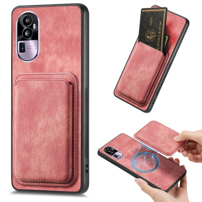 For OPPO Reno10 Pro+ Retro Leather Card Bag Magnetic Phone Case(Pink) by buy2fix