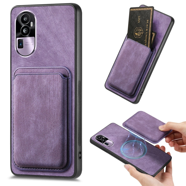 For OPPO Reno10 Pro+ Retro Leather Card Bag Magnetic Phone Case(Purple) by buy2fix