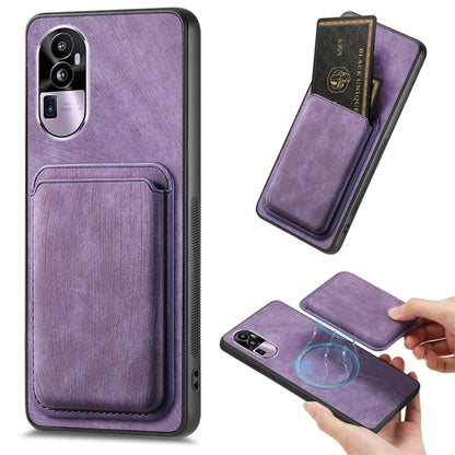 For OPPO Reno10 Pro+ Retro Leather Card Bag Magnetic Phone Case(Purple) by buy2fix