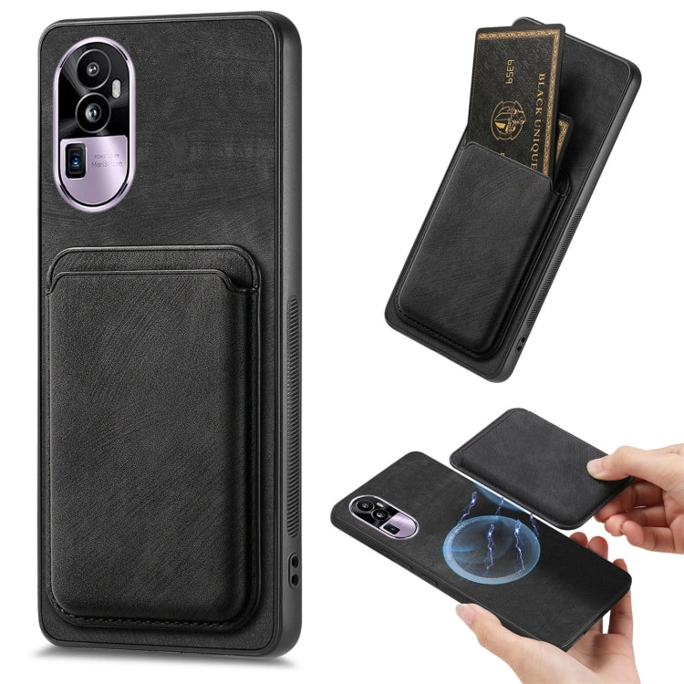 For OPPO Reno10 Pro+ Retro Leather Card Bag Magnetic Phone Case(Black) by buy2fix