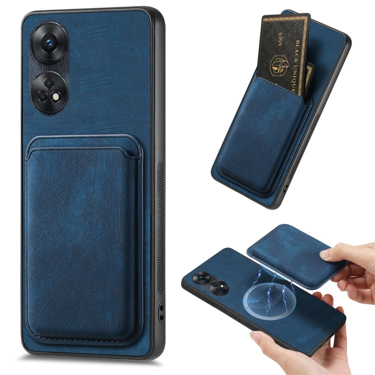 For OPPO Reno8 T 4G Retro Leather Card Bag Magnetic Phone Case(Blue) by buy2fix