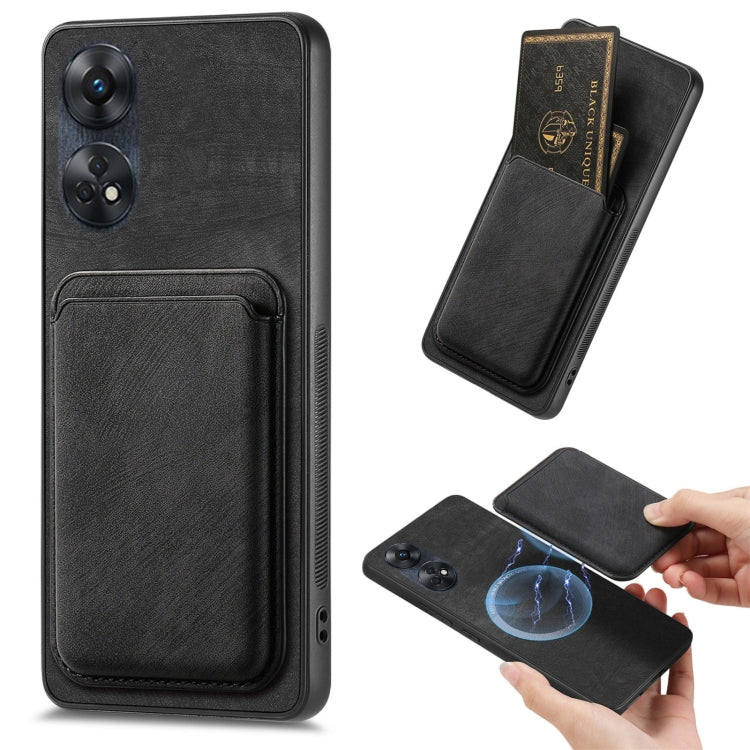 For OPPO Reno8 T 4G Retro Leather Card Bag Magnetic Phone Case(Black) by buy2fix
