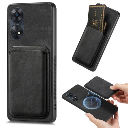 For OPPO Reno8 T 4G Retro Leather Card Bag Magnetic Phone Case(Black) by buy2fix