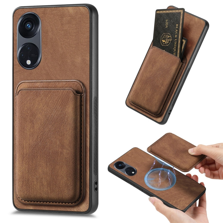 For OPPO Reno8 T 5G Retro Leather Card Bag Magnetic Phone Case(Brown) by buy2fix