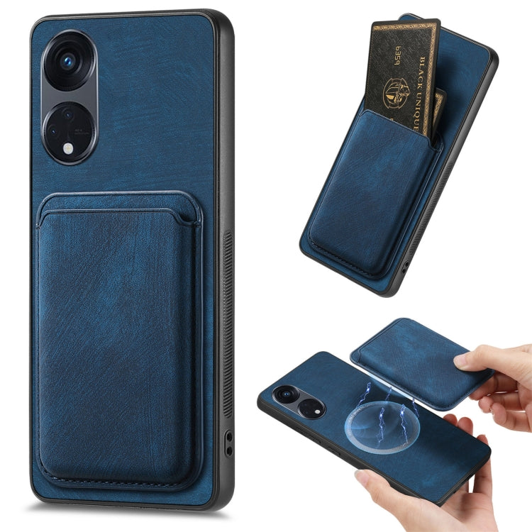 For OPPO Reno8 T 5G Retro Leather Card Bag Magnetic Phone Case(Blue) by buy2fix
