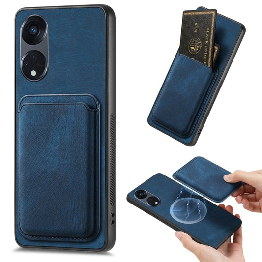 For OPPO Reno8 T 5G Retro Leather Card Bag Magnetic Phone Case(Blue) by buy2fix