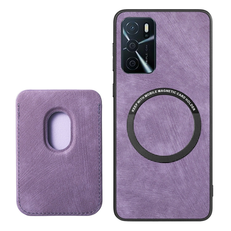 For OPPO Reno8 T 5G Retro Leather Card Bag Magnetic Phone Case(Purple) by buy2fix