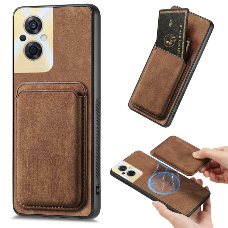 For OPPO Reno8 Z Retro Leather Card Bag Magnetic Phone Case(Brown) by buy2fix
