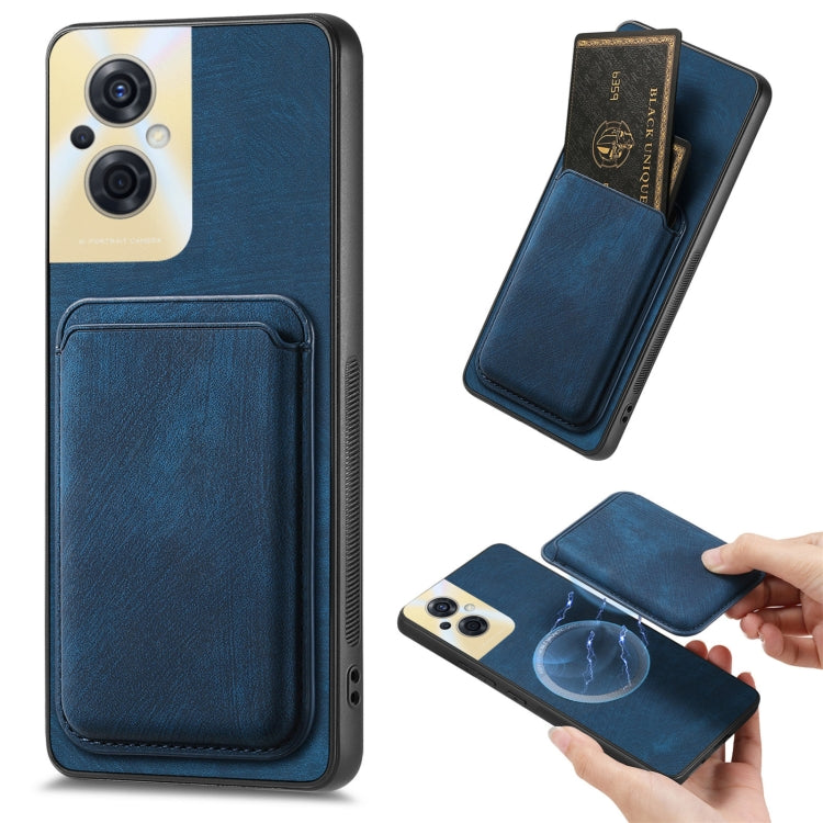 For OPPO Reno8 Z Retro Leather Card Bag Magnetic Phone Case(Blue) by buy2fix
