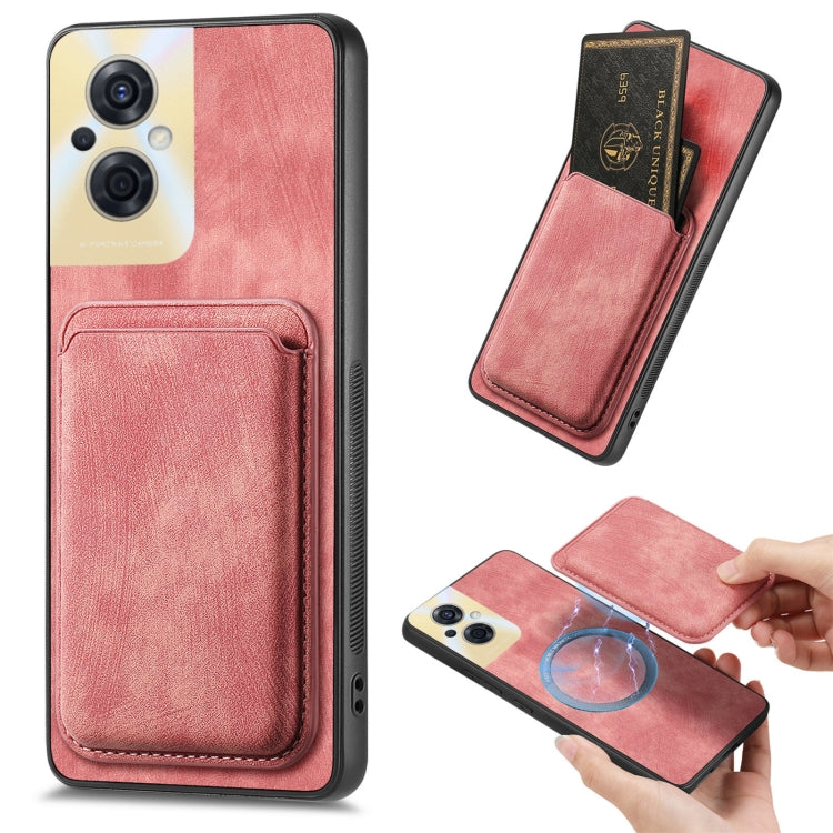 For OPPO Reno8 Z Retro Leather Card Bag Magnetic Phone Case(Pink) by buy2fix