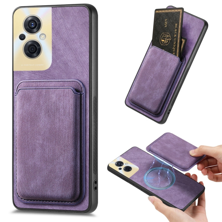 For OPPO Reno8 Z Retro Leather Card Bag Magnetic Phone Case(Purple) by buy2fix