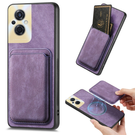 For OPPO Reno8 Z Retro Leather Card Bag Magnetic Phone Case(Purple) by buy2fix