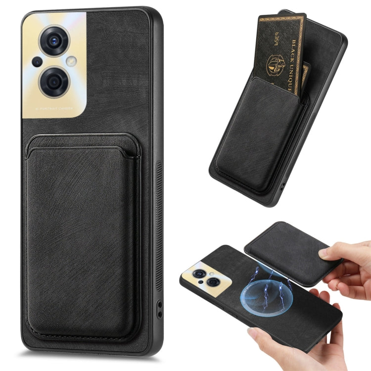 For OPPO Reno8 Z Retro Leather Card Bag Magnetic Phone Case(Black) by buy2fix