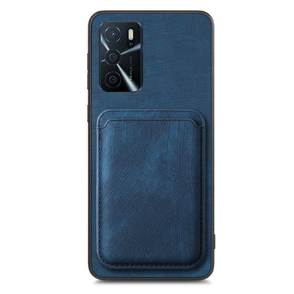 For OPPO Reno9 5G Retro Leather Card Bag Magnetic Phone Case(Blue) by buy2fix