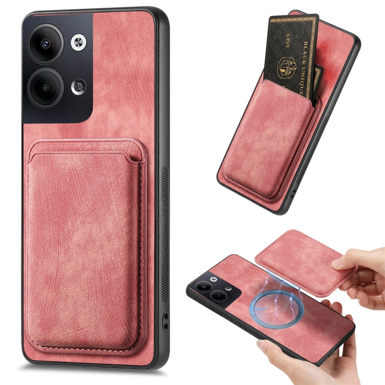For OPPO Reno9 5G Retro Leather Card Bag Magnetic Phone Case(Pink) by buy2fix