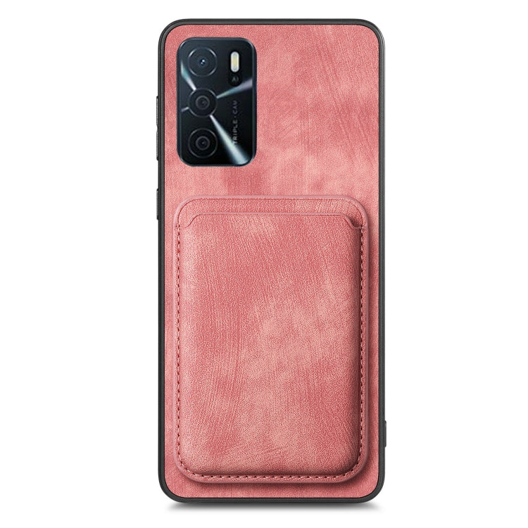 For OPPO Reno9 5G Retro Leather Card Bag Magnetic Phone Case(Pink) by buy2fix