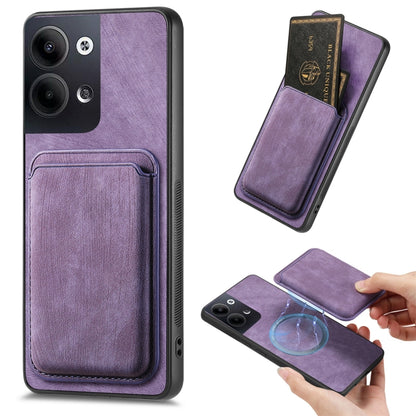 For OPPO Reno9 5G Retro Leather Card Bag Magnetic Phone Case(Purple) by buy2fix