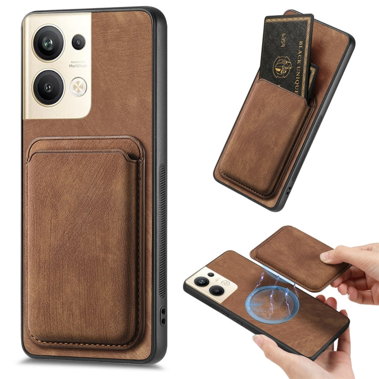 For OPPO Reno9 Pro+ 5G Retro Leather Card Bag Magnetic Phone Case(Brown) by buy2fix