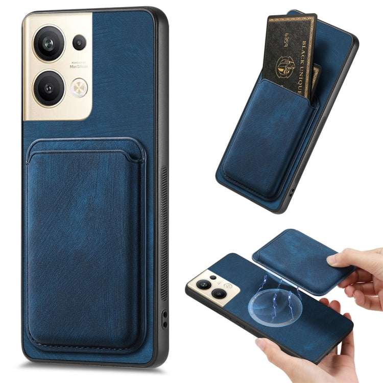 For OPPO Reno9 Pro+ 5G Retro Leather Card Bag Magnetic Phone Case(Blue) by buy2fix