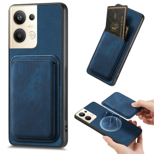 For OPPO Reno9 Pro+ 5G Retro Leather Card Bag Magnetic Phone Case(Blue) by buy2fix
