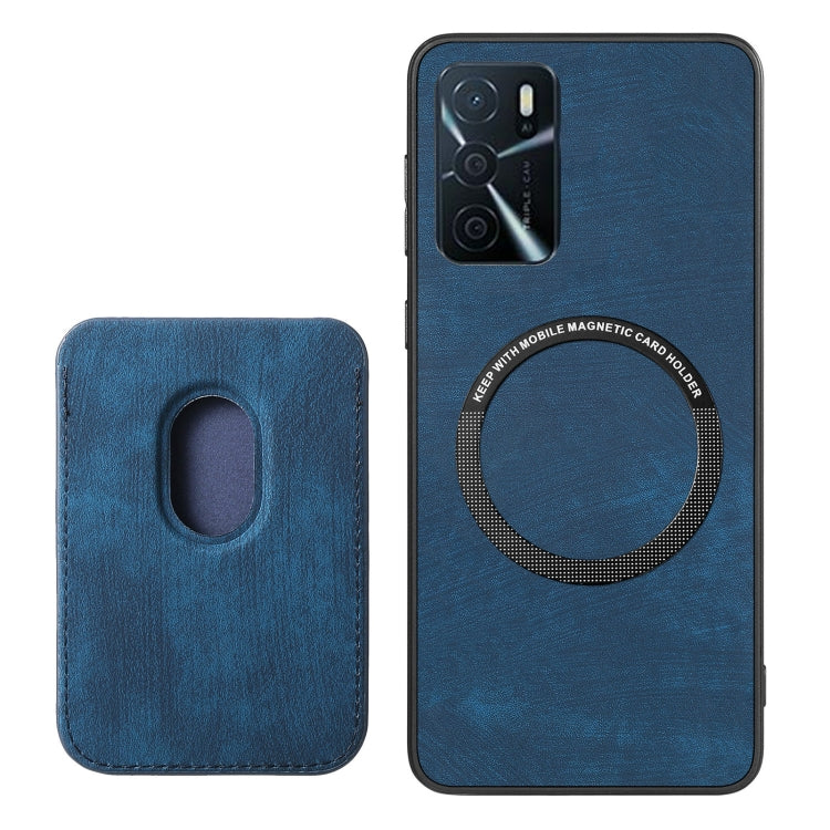 For OPPO Reno9 Pro+ 5G Retro Leather Card Bag Magnetic Phone Case(Blue) by buy2fix