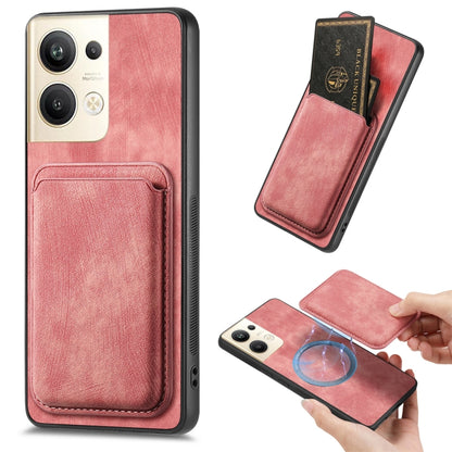 For OPPO Reno9 Pro+ 5G Retro Leather Card Bag Magnetic Phone Case(Pink) by buy2fix
