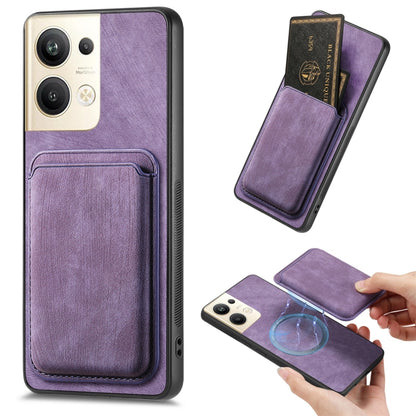 For OPPO Reno9 Pro+ 5G Retro Leather Card Bag Magnetic Phone Case(Purple) by buy2fix