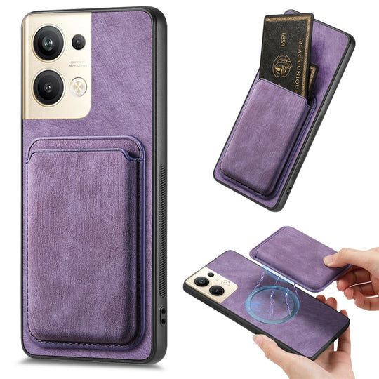 For OPPO Reno9 Pro+ 5G Retro Leather Card Bag Magnetic Phone Case(Purple)