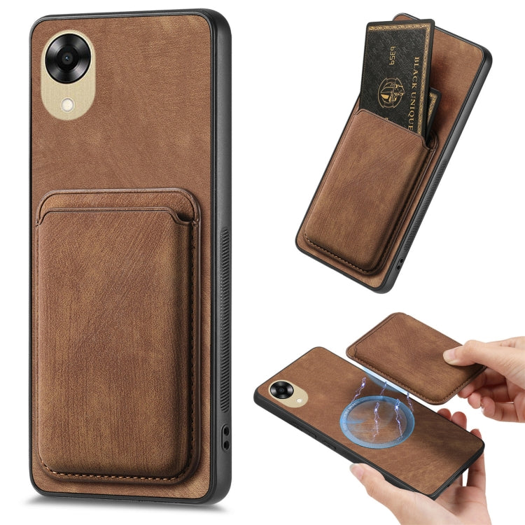 For OPPO A17K Retro Leather Card Bag Magnetic Phone Case(Brown) by buy2fix