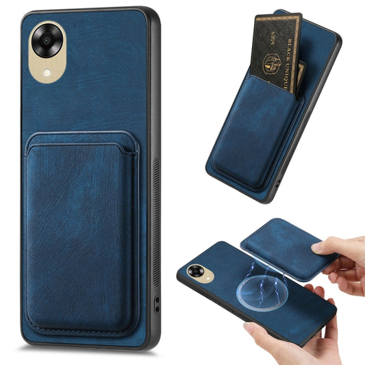 For OPPO A17K Retro Leather Card Bag Magnetic Phone Case(Blue) by buy2fix
