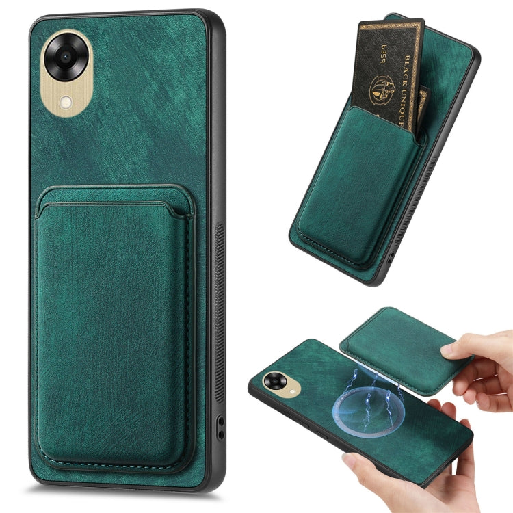 For OPPO A17K Retro Leather Card Bag Magnetic Phone Case(Green) by buy2fix