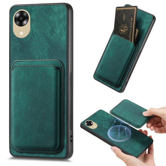 For OPPO A17K Retro Leather Card Bag Magnetic Phone Case(Green) by buy2fix