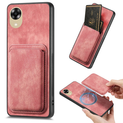 For OPPO A17K Retro Leather Card Bag Magnetic Phone Case(Pink) by buy2fix