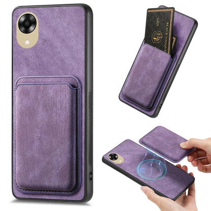 For OPPO A17K Retro Leather Card Bag Magnetic Phone Case(Purple) by buy2fix