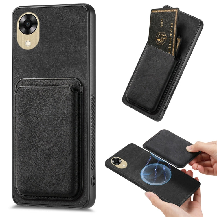 For OPPO A17K Retro Leather Card Bag Magnetic Phone Case(Black) by buy2fix