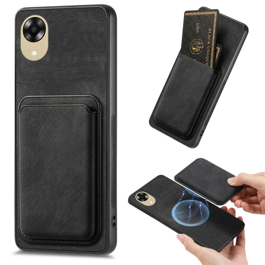 For OPPO A17K Retro Leather Card Bag Magnetic Phone Case(Black) by buy2fix
