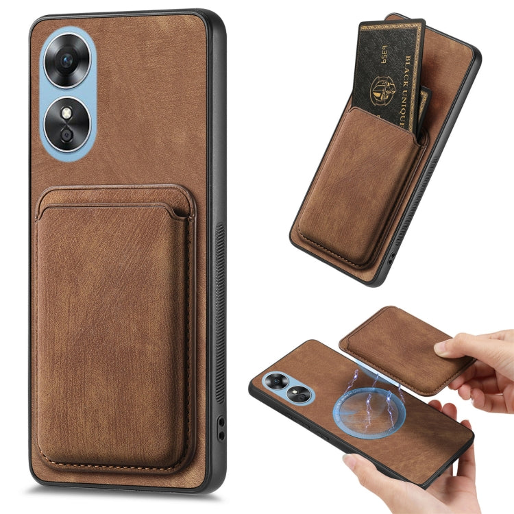 For OPPO A17 Retro Leather Card Bag Magnetic Phone Case(Brown) by buy2fix