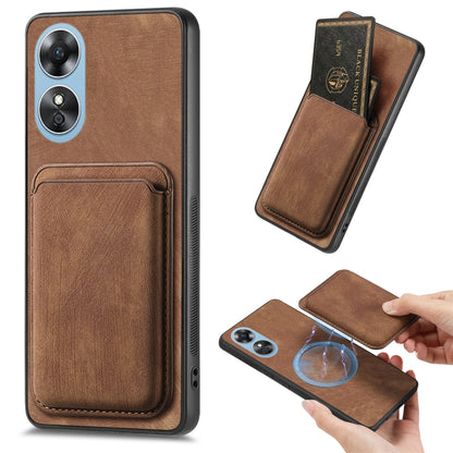 For OPPO A17 Retro Leather Card Bag Magnetic Phone Case(Brown) by buy2fix