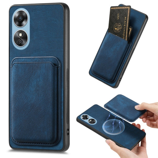 For OPPO A17 Retro Leather Card Bag Magnetic Phone Case(Blue) by buy2fix