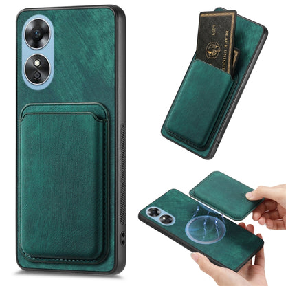 For OPPO A17 Retro Leather Card Bag Magnetic Phone Case(Green) by buy2fix