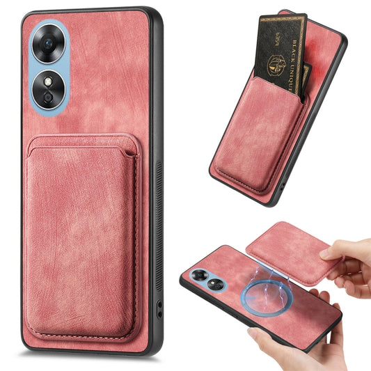 For OPPO A17 Retro Leather Card Bag Magnetic Phone Case(Pink) by buy2fix
