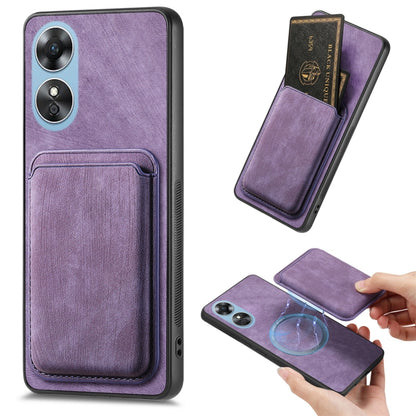 For OPPO A17 Retro Leather Card Bag Magnetic Phone Case(Purple) by buy2fix