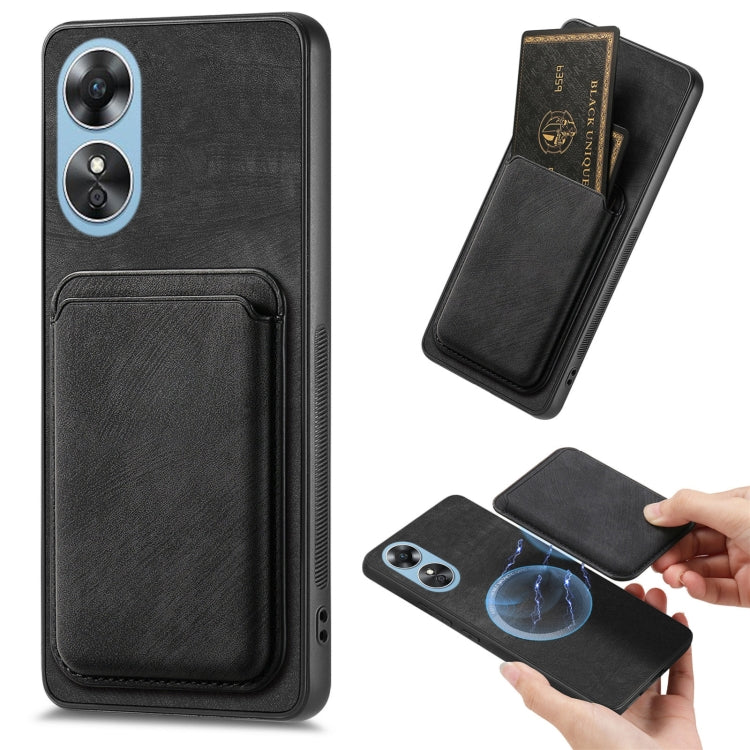 For OPPO A17 Retro Leather Card Bag Magnetic Phone Case(Black) by buy2fix