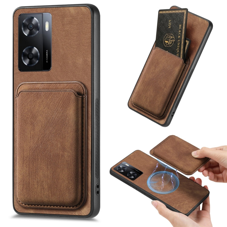 For OPPO A57 4G Retro Leather Card Bag Magnetic Phone Case(Brown) by buy2fix